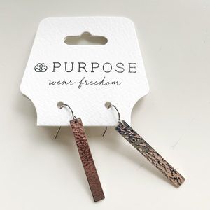 Purpose Horizon Hammered Silver Bar Drop Earrings NWT